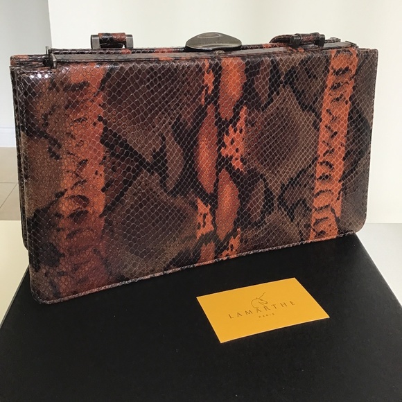 Lamarthe Paris vintage snake print brow/multi coloured leather handbag - Picture 7 of 8